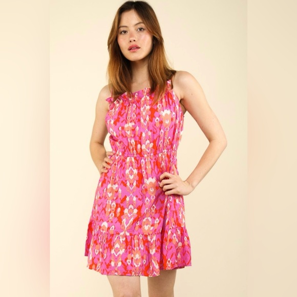 Pink Multi Color Printed Summer Mini Dress NWT - Picture 3 of 5